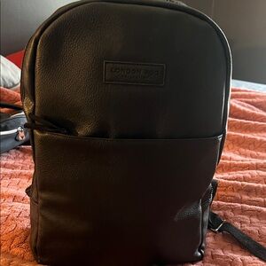 London Fog Black Faux Leather unisex Backpack